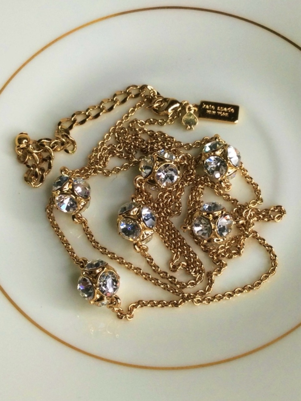 Kate Spade Gold Crystal Station Necklace AB Sparkle Adjustable - Picture 3 of 15